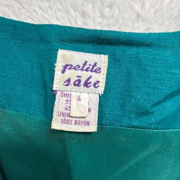Sake Womens Teal Sleeveless Button-Front Mini Dress Size 4P Linen Blend V-Neck - Picture 3 of 10